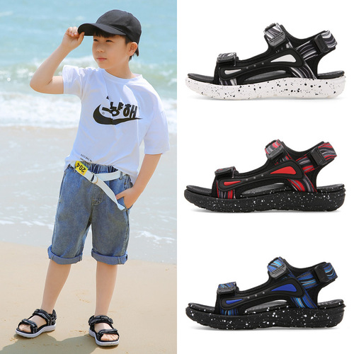 Solid children's sandals 2024 summer boys' sandals medium and large children's soft bottom boys' beach shoes brand shoes size 41