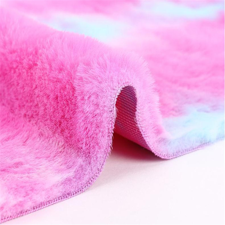 彩色pv绒布料兔毛仿兔绒七彩扎染PV绒渐变炫彩长毛绒毛面料厂家
