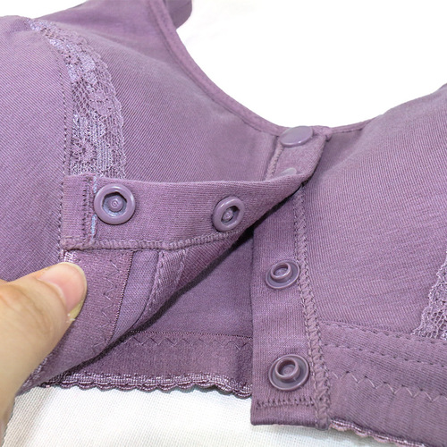 New Soft Cotton Lace Flower Front Closure Bra for Women, Medium to Large Size Postmenopausal Cotton Backless Bra without Underwire