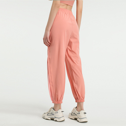 Loose high-waisted quick-drying pants European and American mesh quick-drying yoga pants running sports foot-binding large size fitness pants for women