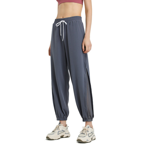 Loose high-waisted quick-drying pants European and American mesh quick-drying yoga pants running sports foot-binding large size fitness pants for women