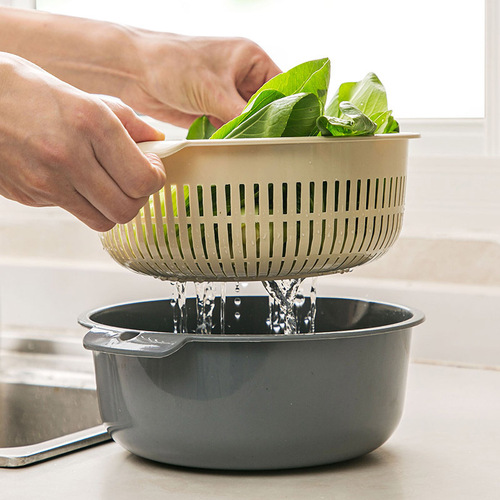 [Extra large thickened double-layer drain basket] Kitchen vegetable basket, fruit basket, round two-layer drain basket wholesale