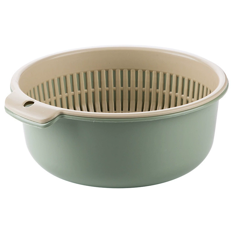 Double-Layer Plastic Draining Basket, Thickened Round Storage Bowl, Multi-Size Kitchen Rack