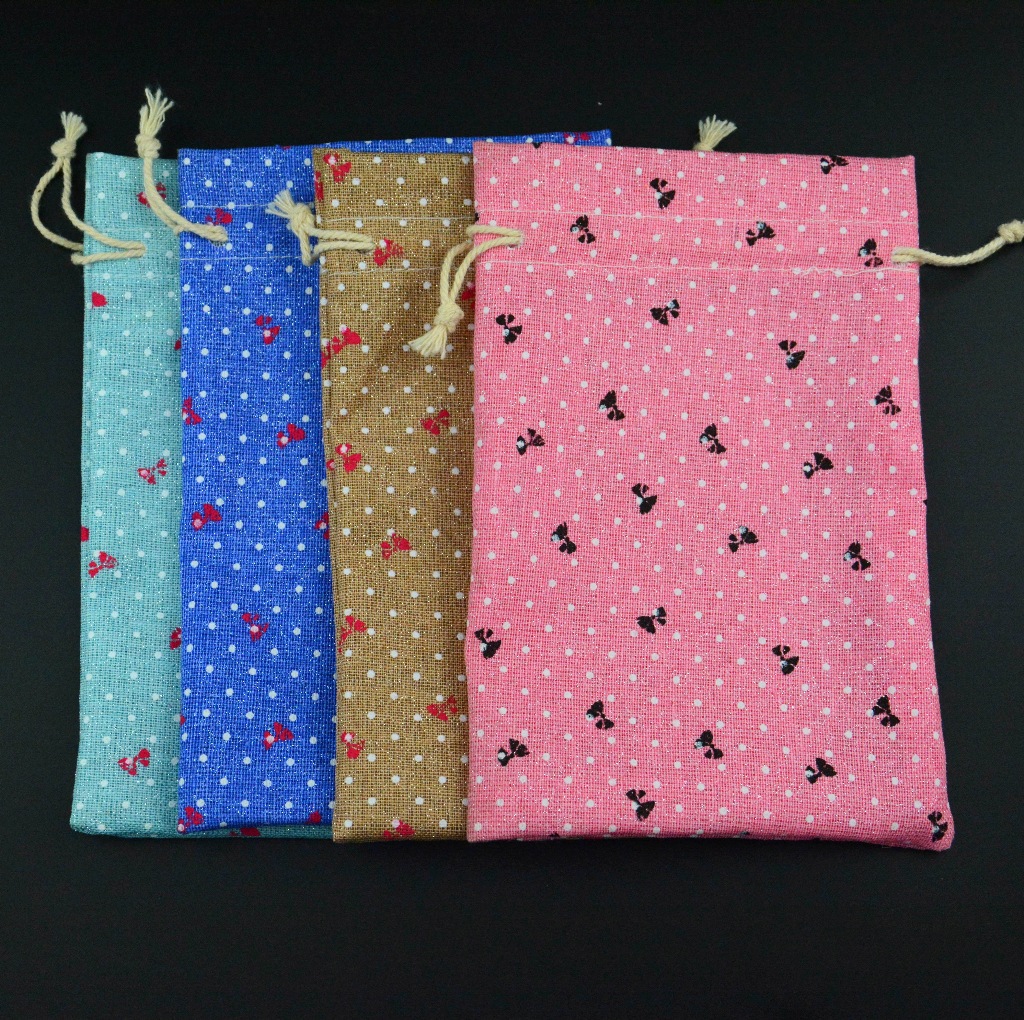 批发13*18时尚新款麻布花边束口袋 礼品首饰袋 拉绳袋多色可选