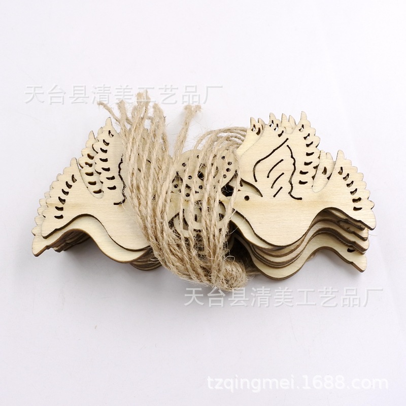 12.1*5.4cm grabado láser amor paloma hoja de madera 10 un paquete de modelos navideños suministros colgantes al por mayor