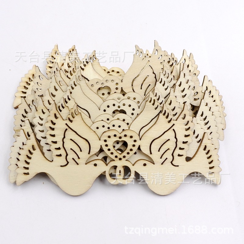 12.1*5.4cm grabado láser amor paloma hoja de madera 10 un paquete de modelos navideños suministros colgantes al por mayor