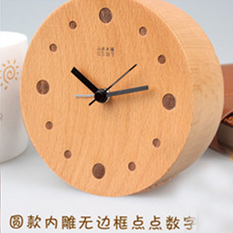 Reloj de mesa silencioso de haya, reloj de madera maciza, decoración, sala de estar, registro minimalista moderno, escritorio transfronterizo, cuadrado redondo