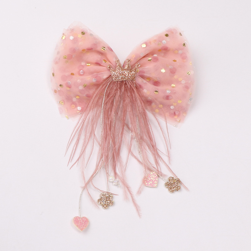 MC1541 로즈 파우더 보우 크라운 타조 머리 리본