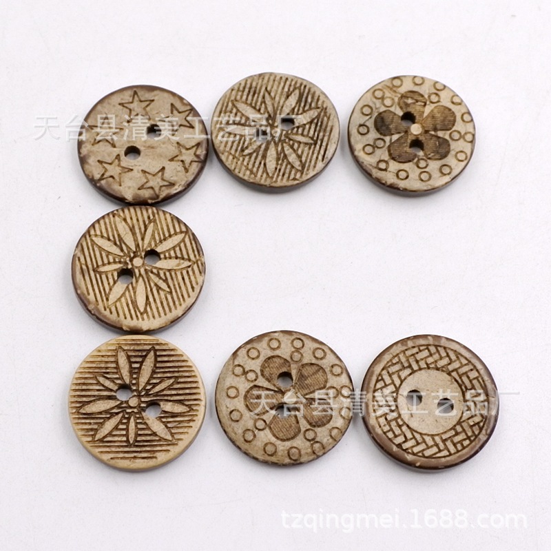 18mm mezclado Botón de coco tallado de dos ojos botón redondo 50 piezas de un paquete