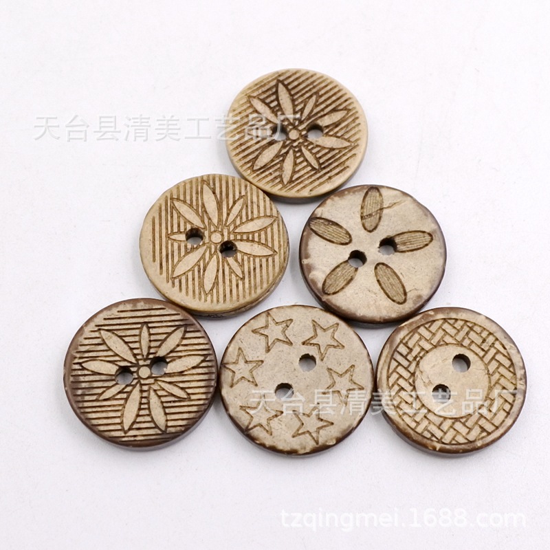 18mm mezclado Botón de coco tallado de dos ojos botón redondo 50 piezas de un paquete