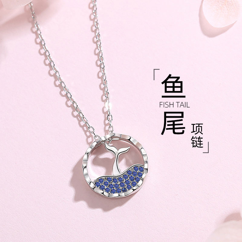 S925 plata esterlina collar de cola de pez para las mujeres plata esterlina popular neto rojo elegante simple cadena de clavícula viento frío para novia