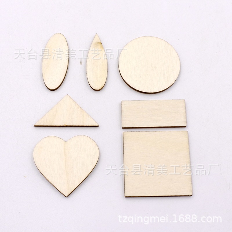 Troncos de bricolaje, una variedad de formas, piezas de madera, triángulos mixtos, amor, rectángulos y otras piezas de madera decorativas 100 piezas/paquete