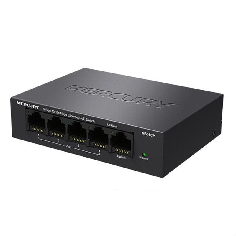 水星MS05CP 5口百兆铁壳POE交换机 标准POE视频监控供电距接口