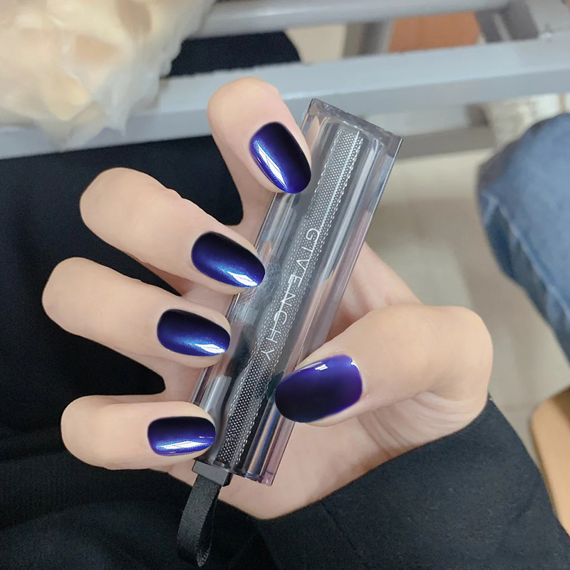 Venta caliente transfronteriza, color puro simple, uñas portátiles, parche corto de uñas de alta calidad, uñas postizas azules al por mayor