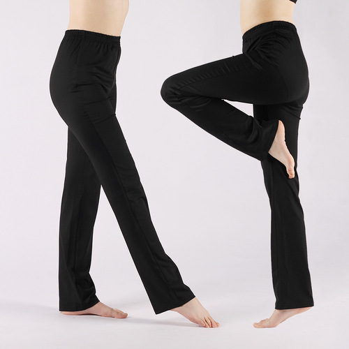 Women's Dance Trousers, Straight Leg Micro-Flare Gymnastics Dance Training Aesthetic Yoga Black Clothing