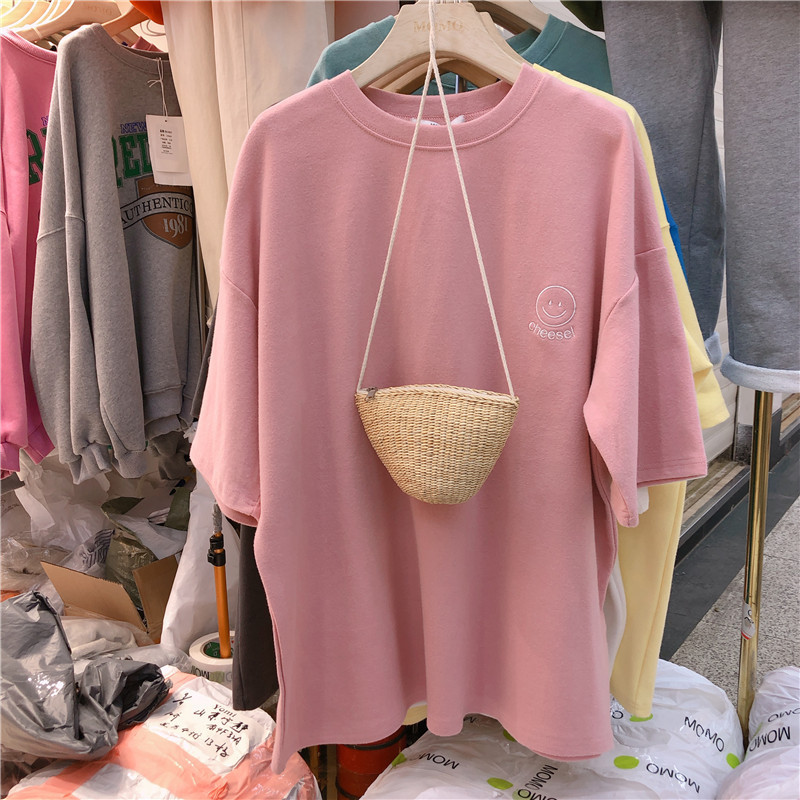 Embroidered Short-sleeved T-shirt Women's Instagram Popular 2024 Summer New Korean Loose Large Size Student T-shirt Dongdaemun Women's Clothing