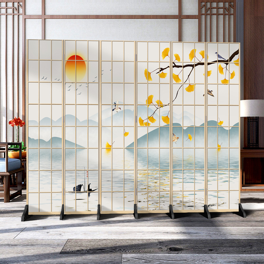 日本式の格子の壁の客間の寝室の現代的なシンプルなファッションの折り畳み式の両面の事務のキャスターの背景の装飾