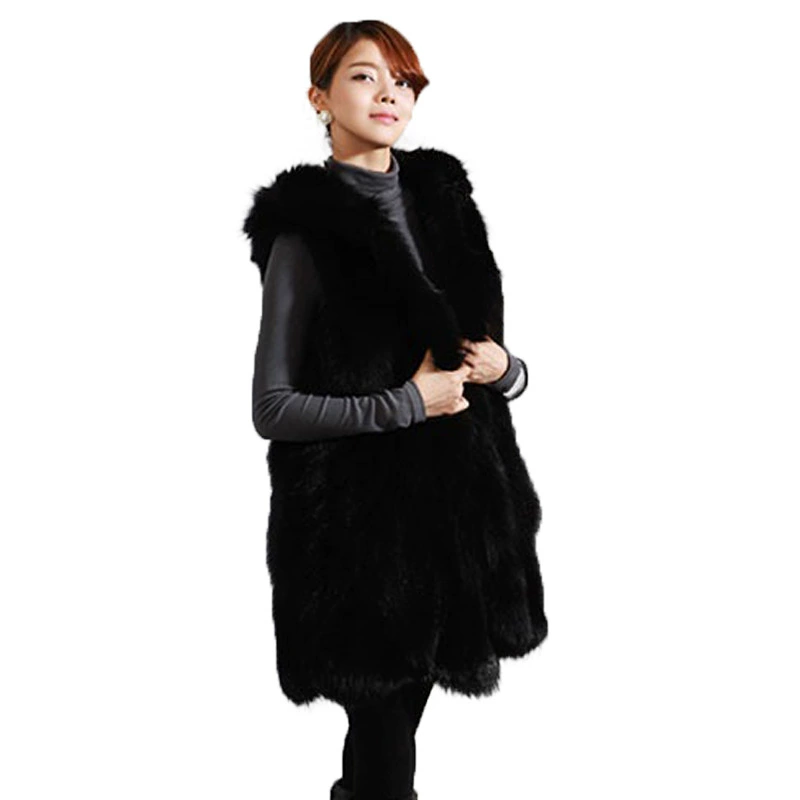 Black keep warm long hoody, vest, jacket, mid-length, Korean style