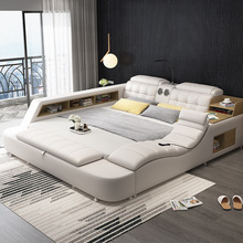 按摩榻榻米真皮床卧室简约现代双人床1.8米时尚软体床1.5米皮艺床