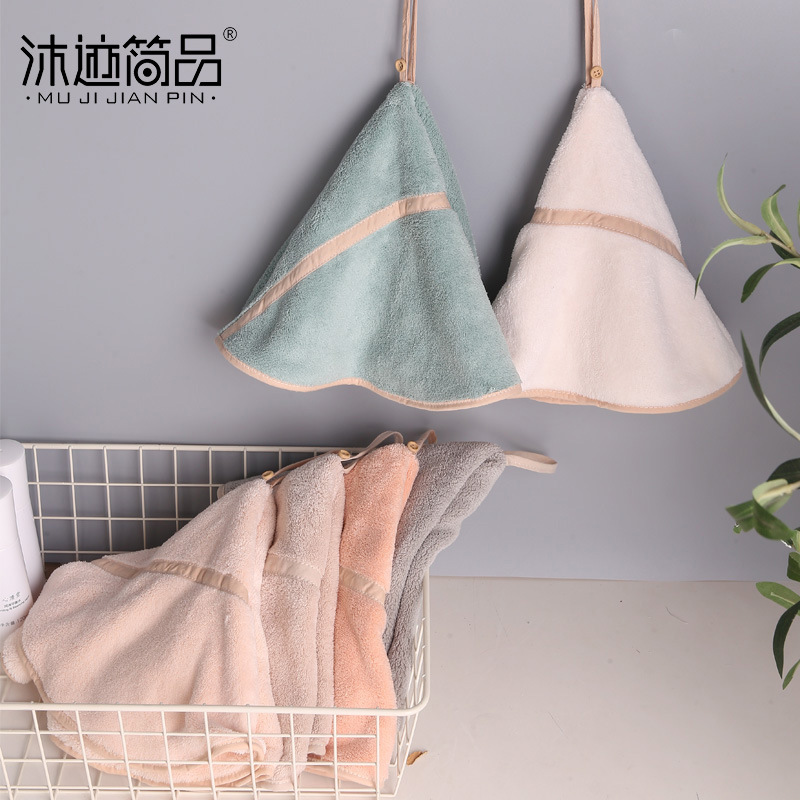 Japanese Cute Cartoon Large Round Soft Coral Velvet Hand Towel Kitchen Hanging Absorbent Rag Dishcloth