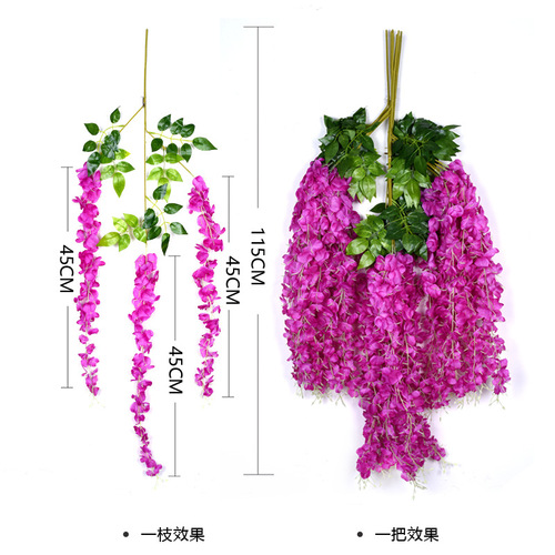 Simulation Wisteria Flower Artificial Flower Violet Ceiling Flower Vine Wall Hanging Simulation Encryption Plastic Wedding Decoration Artificial Flower Bean Flower