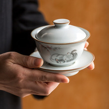 大号汝窑盖碗开片正品家用三才盖碗手抓壶泡茶碗泡茶壶可养茶具