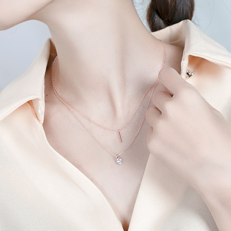 Sparkling Double Layer Diamond Necklace For Women Sterling Silver_voghion.com