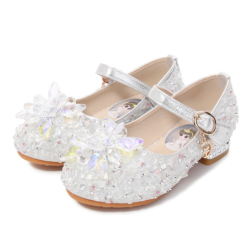 High-end children's high-heeled shoes, crystal shoes for girls, princess shoes for children, 2025 spring and autumn season, baby single shoes