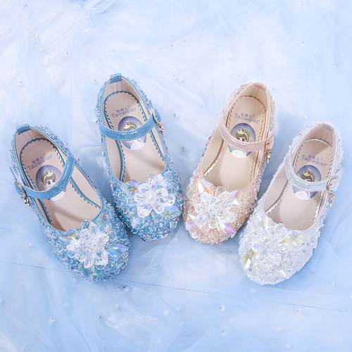 High-end children's high-heeled shoes, crystal shoes for girls, princess shoes for children, 2025 spring and autumn season, baby single shoes