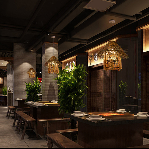Japanese antique hotel bamboo rattan chandelier creative personality retro bar restaurant tea house bed and breakfast bird's nest lighting