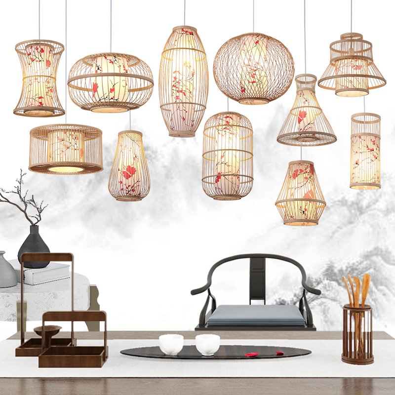 日式料理餐厅竹艺吊灯创意个性新中式饭店走廊竹编装饰禅意小吊灯