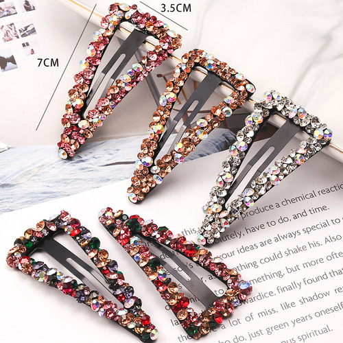 Trendy European and American Rhinestone Hair Clips | Geometric Diamond-Set BB Clips | Versatile Colorful Rhinestone Side Clips | Crystal Full-Diamond Headwear—Wholesale