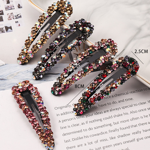 Trendy European and American Rhinestone Hair Clips | Geometric Diamond-Set BB Clips | Versatile Colorful Rhinestone Side Clips | Crystal Full-Diamond Headwear—Wholesale