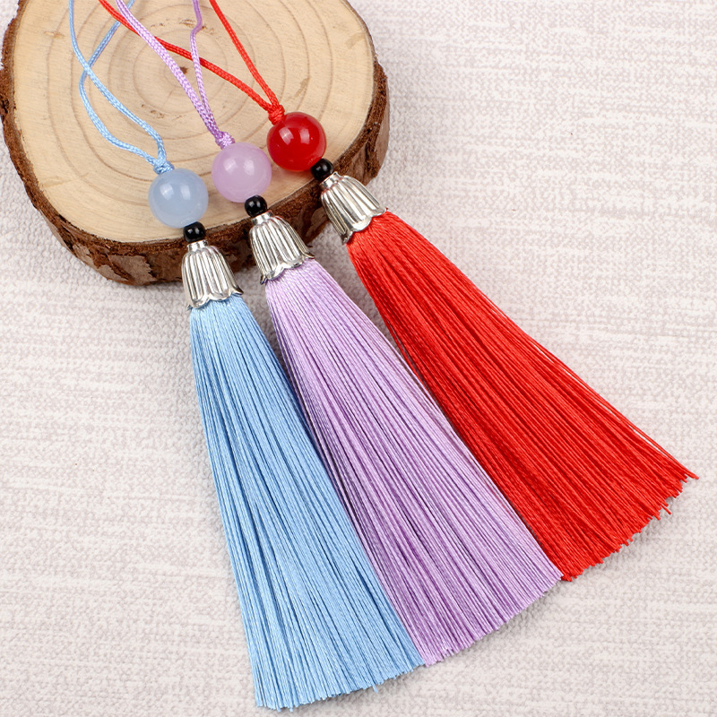 With metal cap small tassel Royal Guard peace blessing tassel pendant bead small tassel Ice Silk bookmark sachet tassel