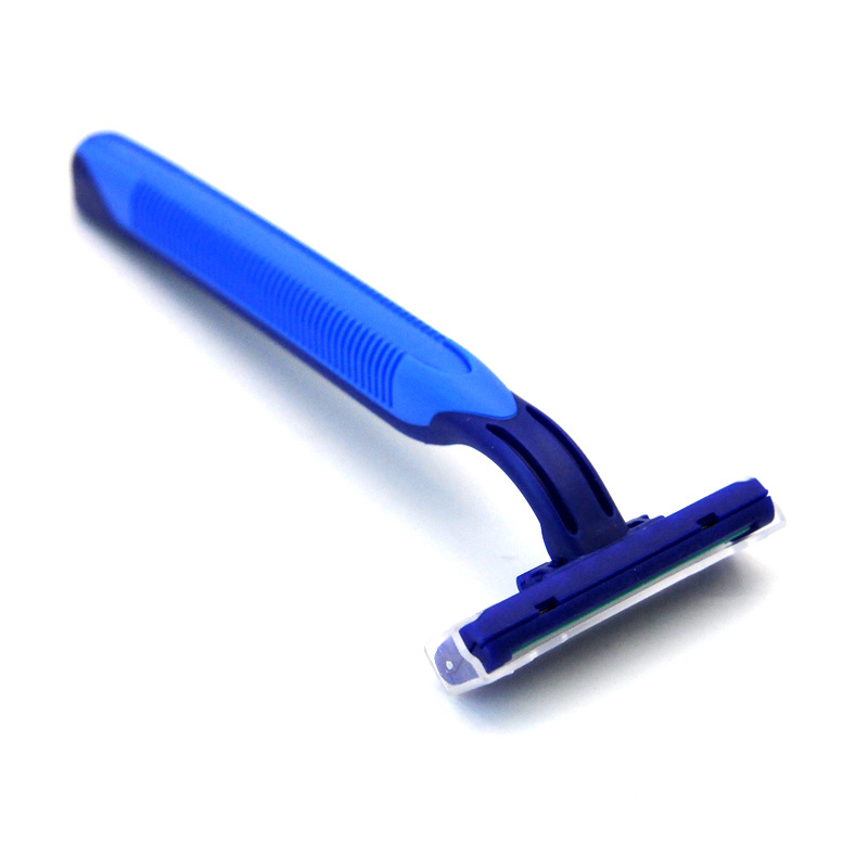 Maquinilla de afeitar manual desechable para hombre del fabricante, maquinilla de afeitar de acero inoxidable de dos capas, maquinilla de afeitar portátil de viaje con estuche colorido.