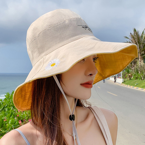 Small Daisies Fisherman Hat Spring and Autumn Double-Sided Big Brim Sunscreen Sunshade Cap Women's Korean Version Summer Face Covering Sun Hats 