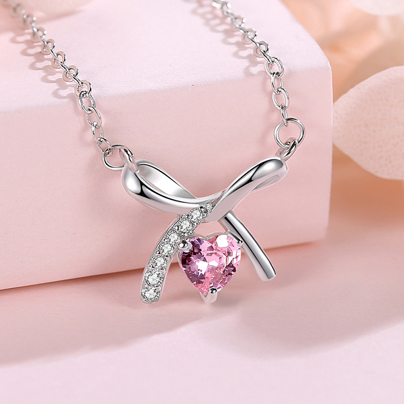 Estilo coreano S925 plata esterlina arco collar en forma de corazón de las mujeres de diamantes incrustados de alta calidad de moda red roja elegante cadena de clavícula simple