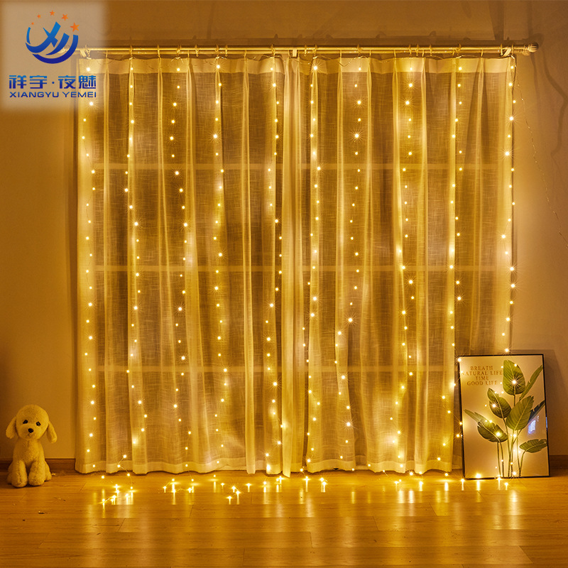 El suministro transfronterizo de comercio electrónico llevó la luz de la cortina de alambre de cobre 6x3 m 600 luz de color luz al por mayor control remoto USB cortina de alambre de cobre Luz
