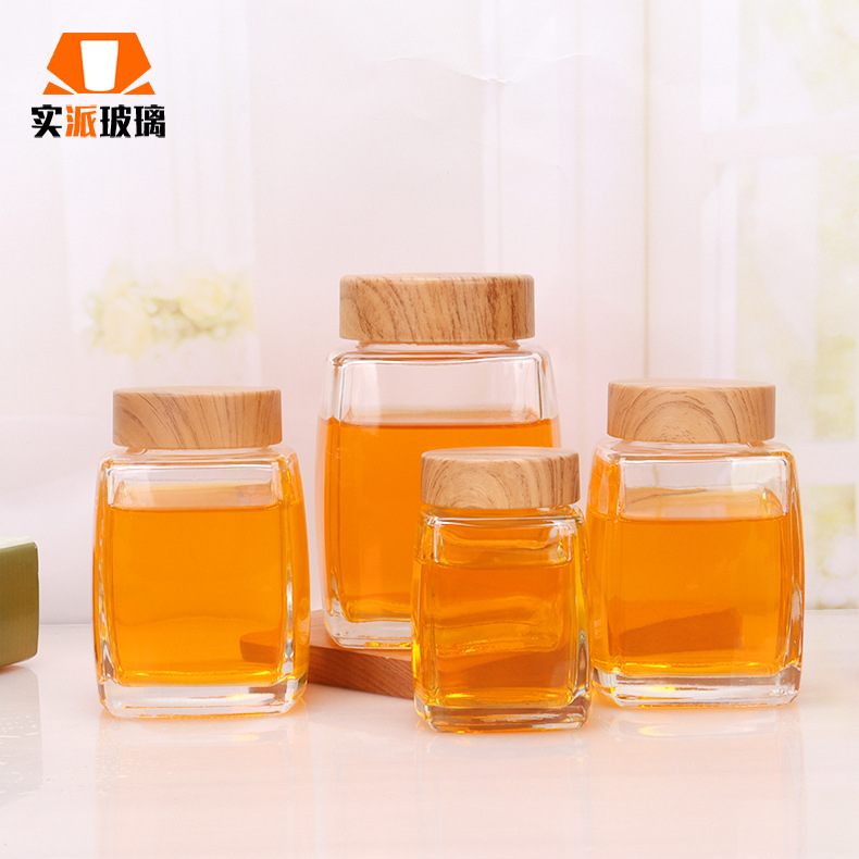 四方蜂蜜包装玻璃瓶木塞盖密封燕窝瓶家用透明罐头储物瓶果酱瓶