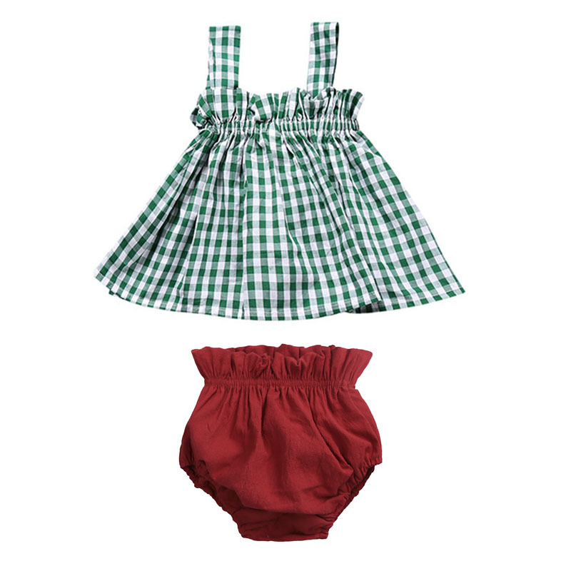 3XTZ8237G green grid top+pants