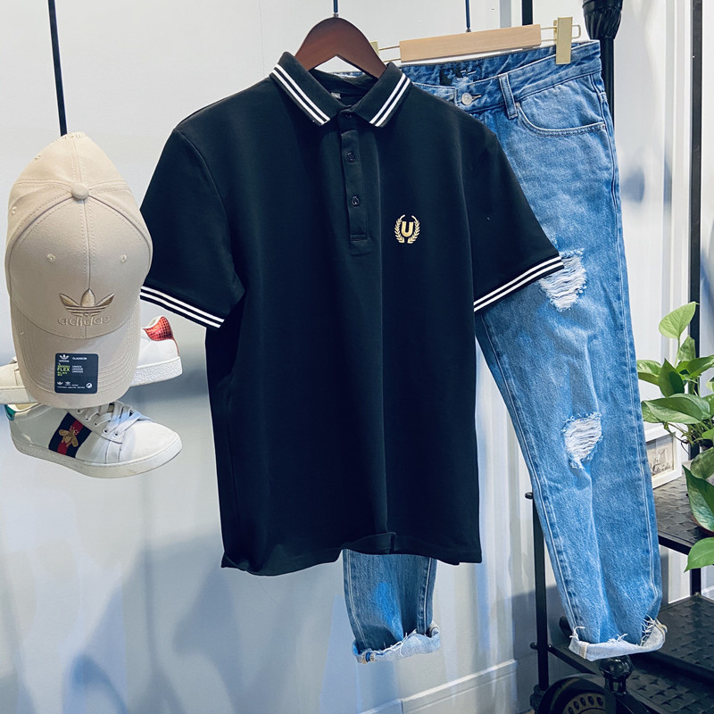 Fashion Men's Summer New Polo Shirt British Casual Embroidered Korean Style Slim-fit Lapel Short-sleeved Cotton T-shirt Fashion Men's Summer New Polo Shirt British Casual Embroidered Korean Style Slim-fit Lapel Short-sleeved Cotton T-shirt