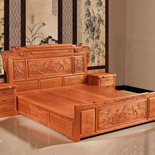 厂家批发中式实木床菠萝格实木床双人床卧室家用床实木中式家具