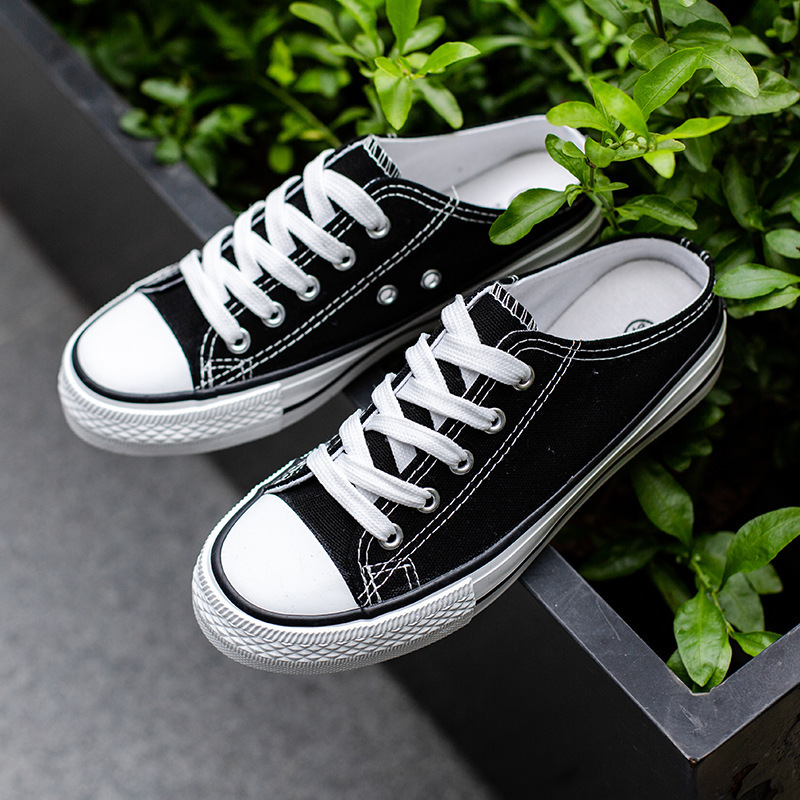 2020 Summer New Casual Half-tow Canvas Shoes Women's Fashion Student Shoes Korean-style All-match Heelless Lazy Shoes for Women