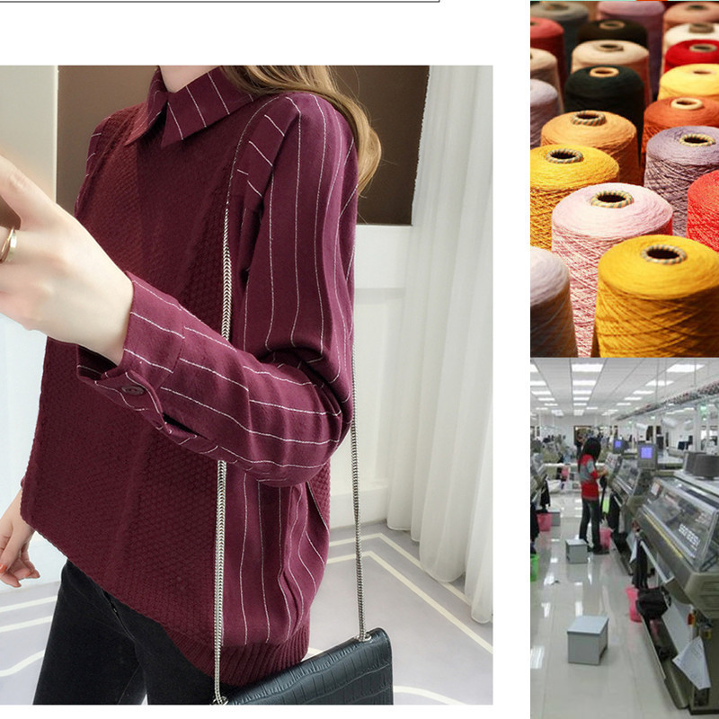 Vest Vest Fake Two-Piece Set for Drawing Design Slim-Fit Women's Clothing Korean Loose Lazy Style Sweater Shirt Base-Layer Shirt