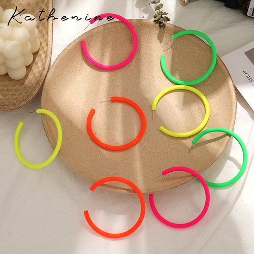 S925 Silver Needle No Piercing Earrings Ear Clip Women's Fluorescent Candy Color Bungee Exaggerated Hyunya Colorful Circle Women's Earrings