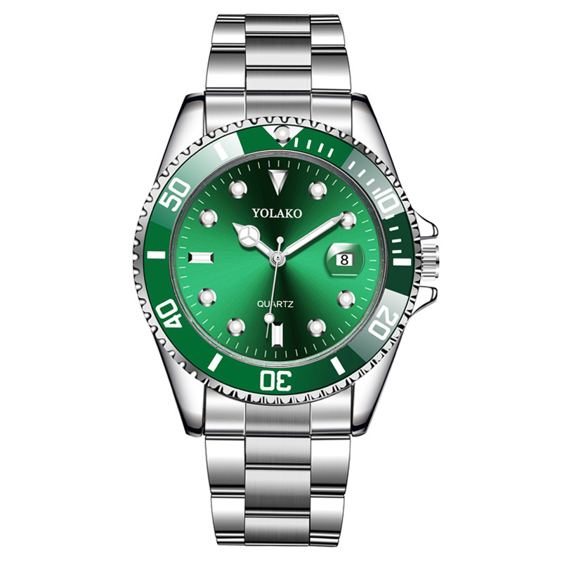 Factory wholesale foreign trade explosions calendar green water ghost watch men's men's watch steel band quartz watch YOLAKO Factory wholesale foreign trade explosions calendar green water ghost watch men's men's watch steel band quartz watch YOLAKO