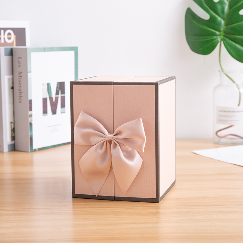 情人节开窗礼盒双开门首饰抽屉收纳盒蝴蝶结装饰粉色生日礼盒批发