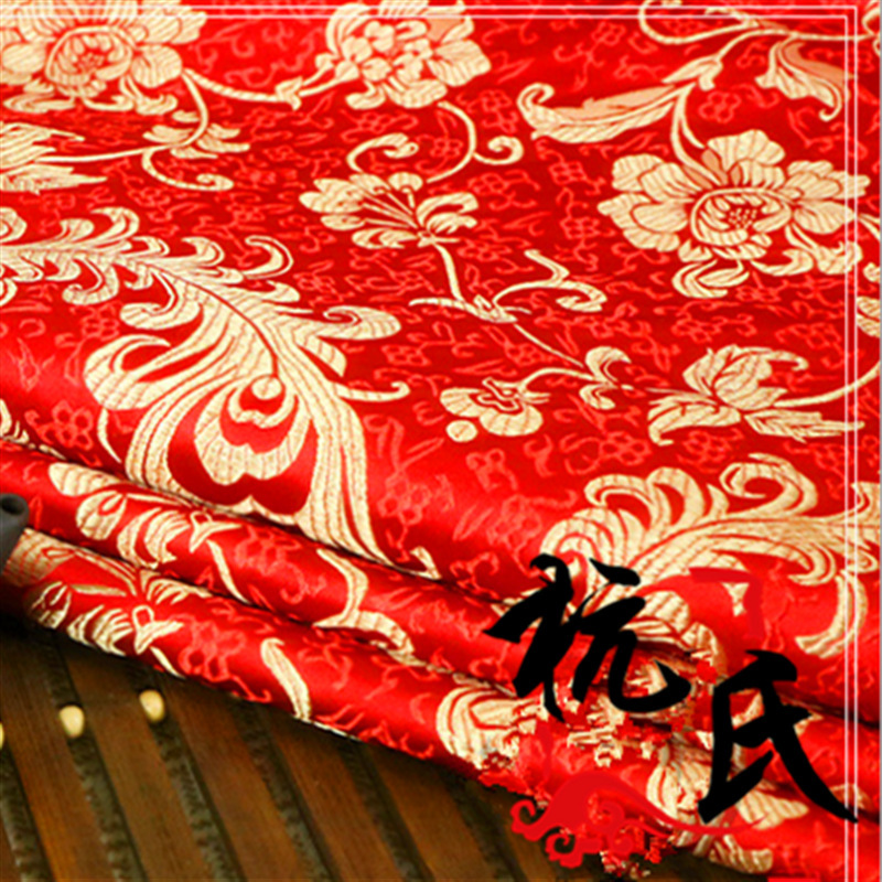 150门幅三五凤尾织锦缎丝绸面料抱枕坐垫锦缎布料古旗袍中国风