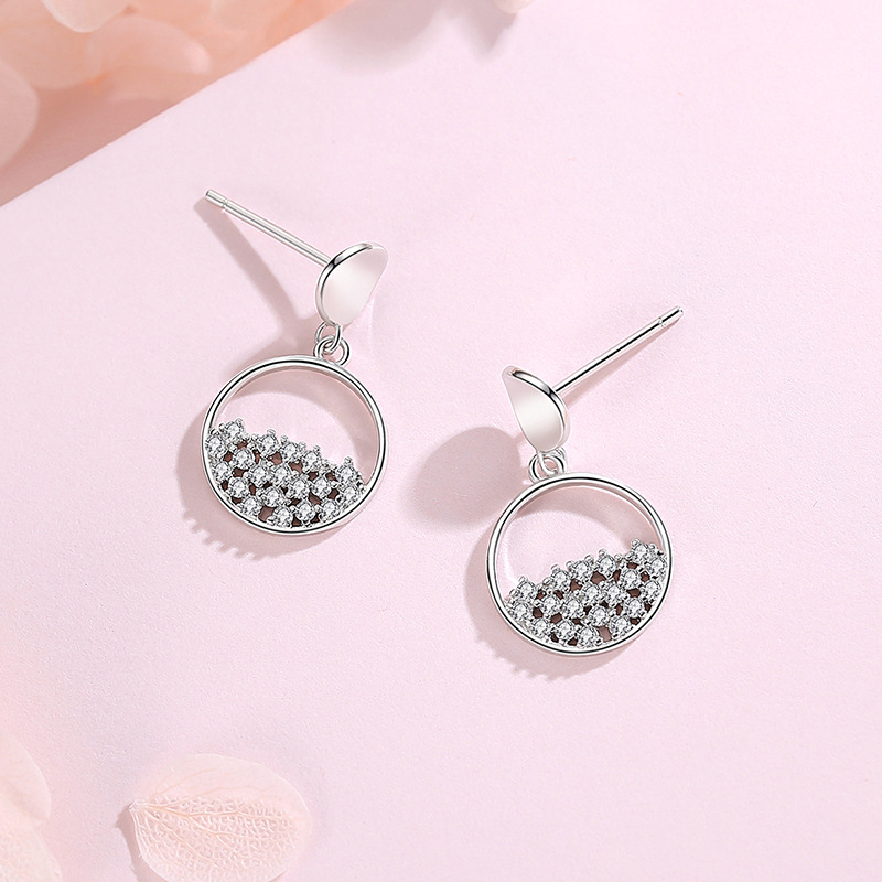 Pendientes de plata de ley s925 pendientes de estrella redonda geométrica de moda Coreana de las mujeres de diseño de nicho pendientes de joyería de plata temperamento