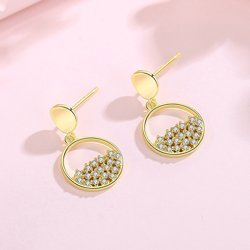 Pendientes de plata de ley s925 pendientes de estrella redonda geométrica de moda Coreana de las mujeres de diseño de nicho pendientes de joyería de plata temperamento